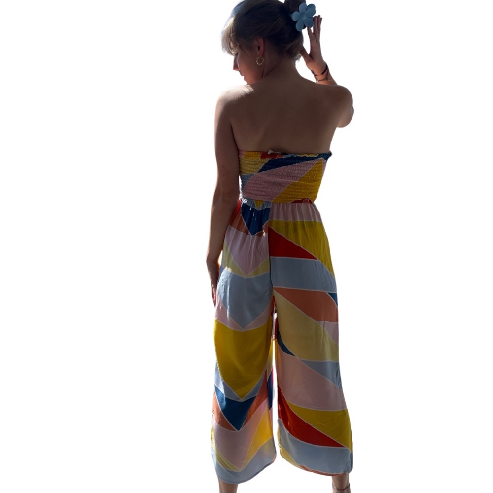 Forever 21 Strapless Multicolor Geometric Jumpsuit. - Picture 6 of 6